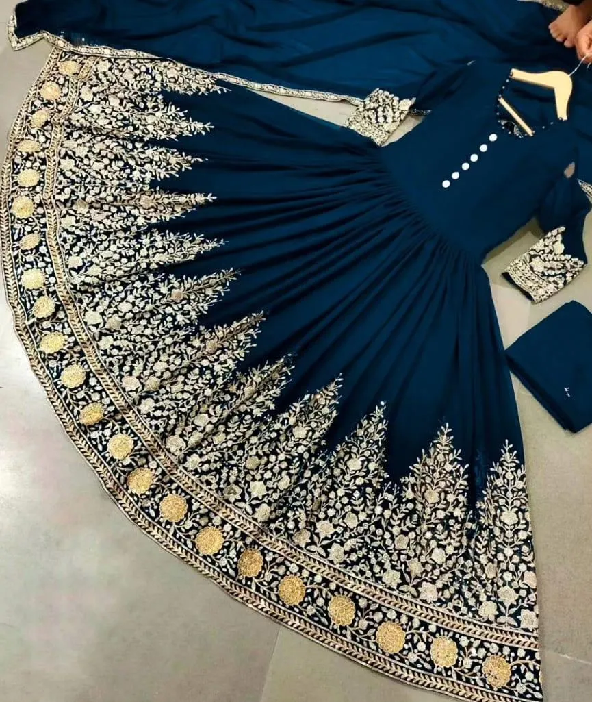 3 Pcs Women's Stitched Chiffon Embroidered Maxi And Trouser