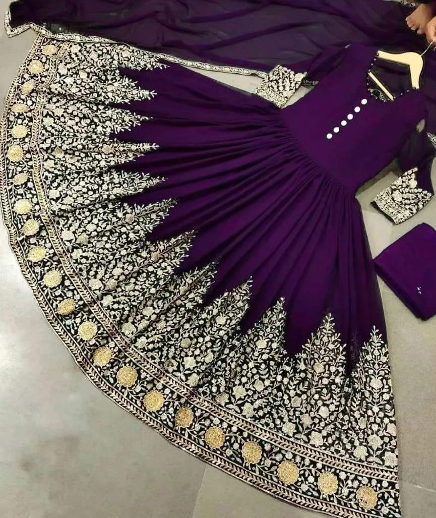 3 Pcs Women's Stitched Chiffon Embroidered Maxi And Trouser