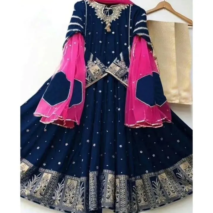 3 Pcs Women's Stitched Shamoz Silk Embroidered Maxi And Trouser