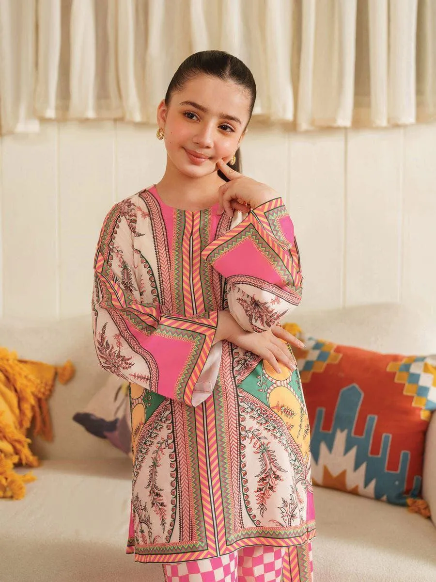 2 Pcs Girl's Arabic Lawn Printed Stitched Suit