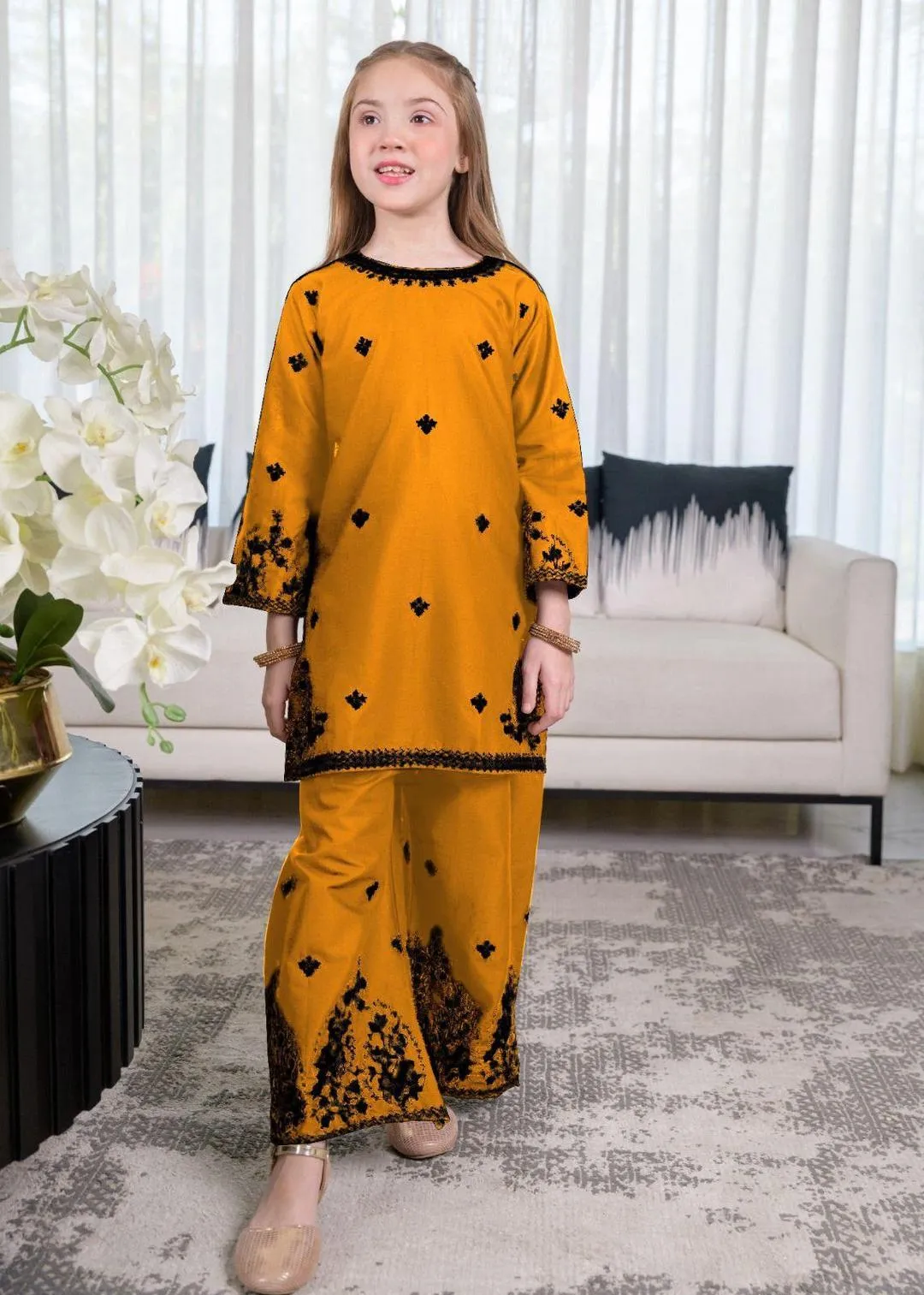 2 Pcs Girl's Cotton Embroidered Kurta And Shalwar Suit