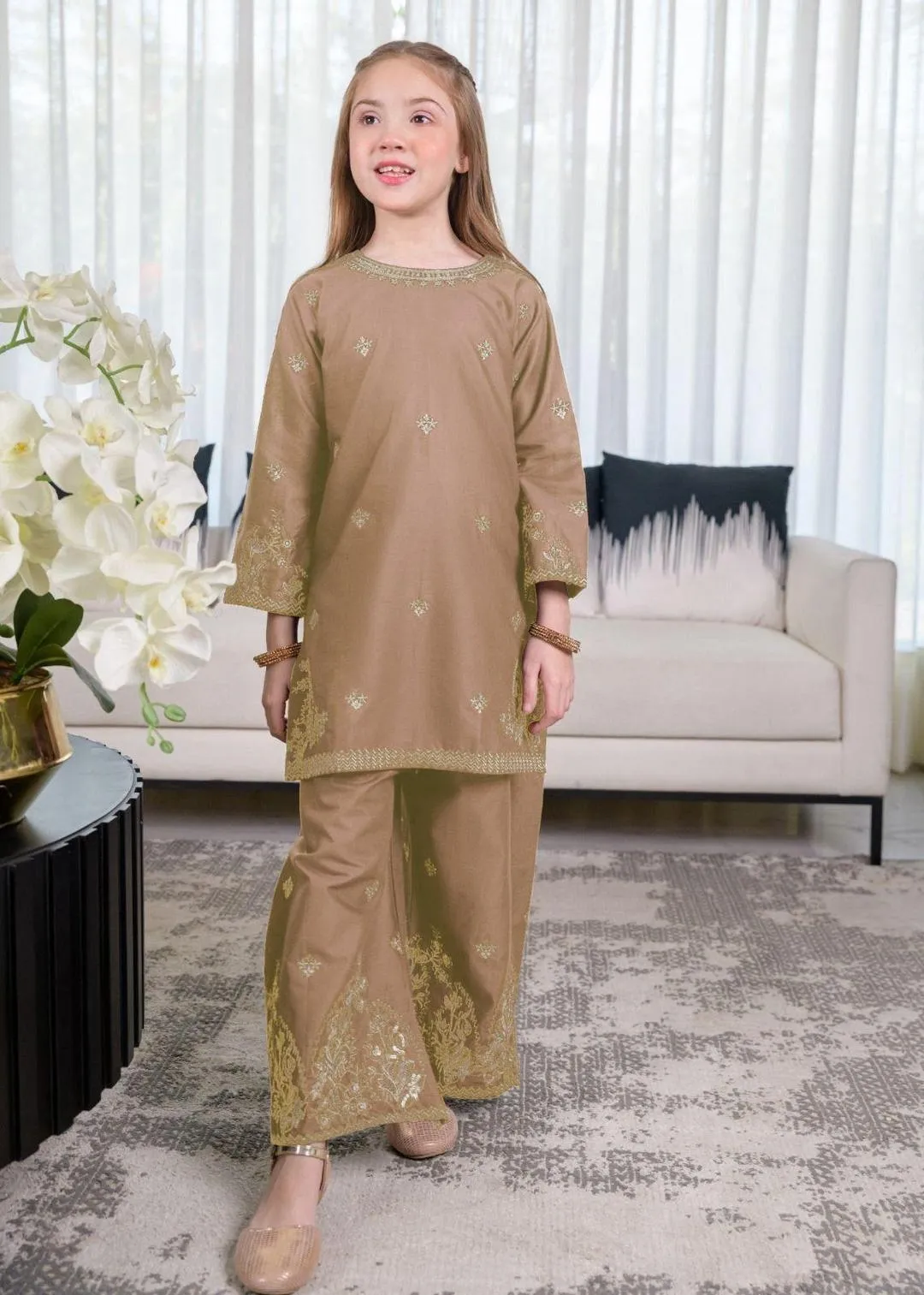 2 Pcs Girl's Cotton Embroidered Kurta And Shalwar Suit