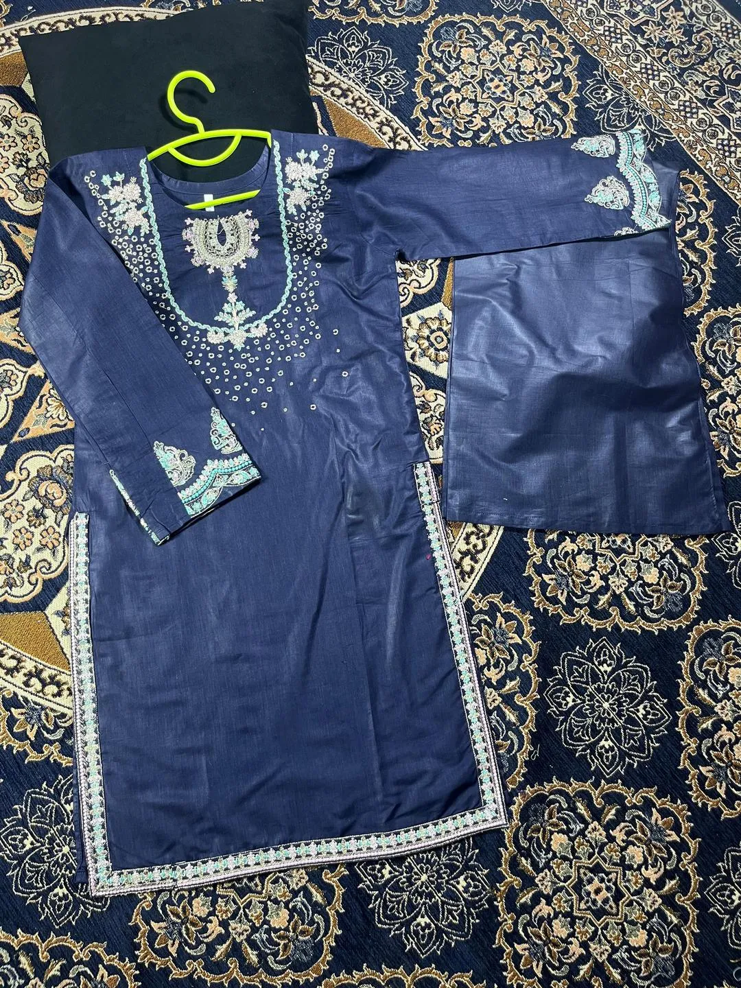 Blue Embroidered Girl's Kurta Shalwar Suit 2Pcs