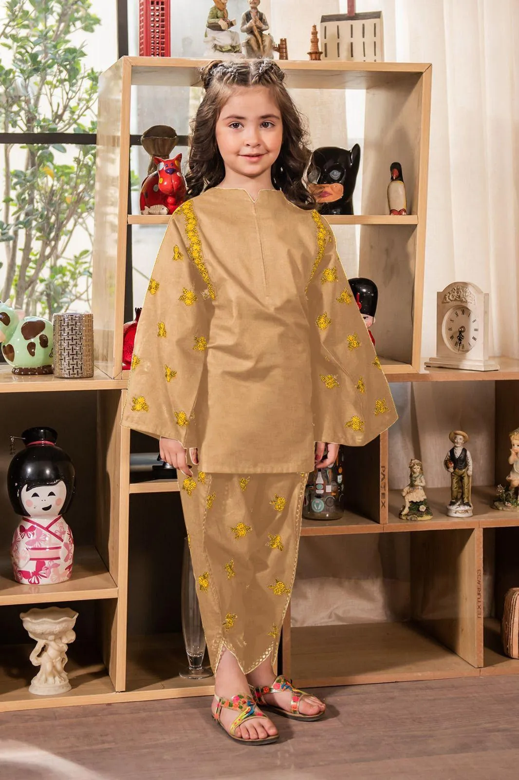 2 Pcs Girl's Cotton Embroidered Kurta And Shalwar Suit