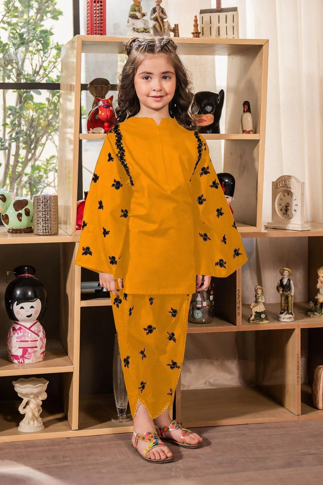 2 Pcs Girl's Cotton Embroidered Kurta And Shalwar Suit