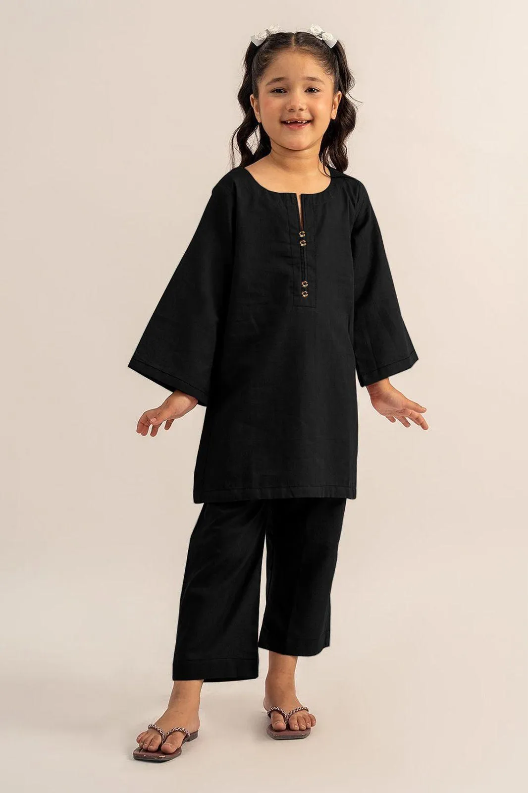 2 Pcs Girl's Cotton Plain Kurta And Shalwar Suit