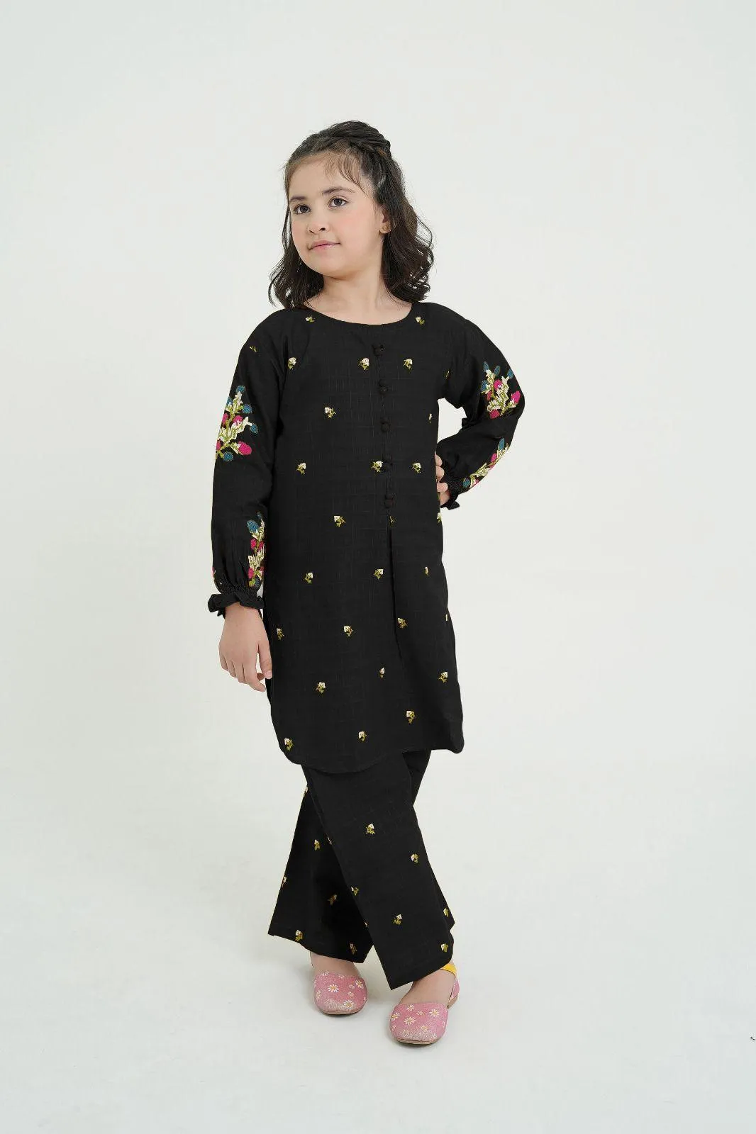 2 Pcs Girl's Cotton Embroidered Kurta And Shalwar Suit