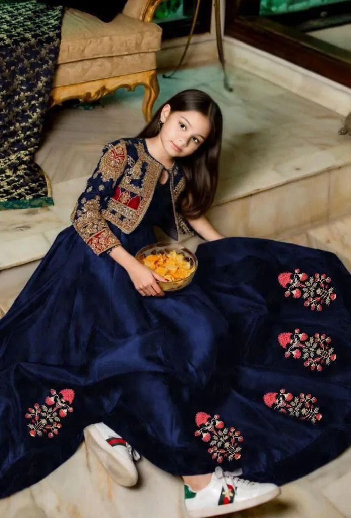 2 Pcs Girl's Shamoz Silk Embroidered Maxi & Jacket