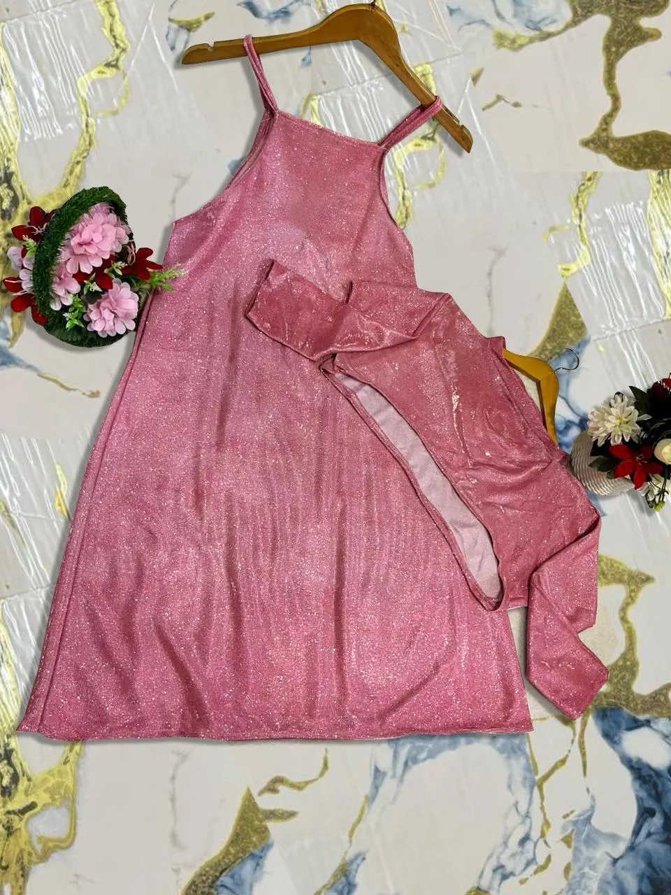 Pink Georgette 2-Piece Girls Wedding Party Set