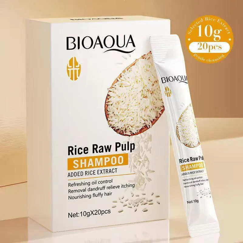 Bioaqua Pack Of 20pcs Rice Raw Pulp, Rice Extract Shampoo 10g Sachet For Girls and For Women BQY96520