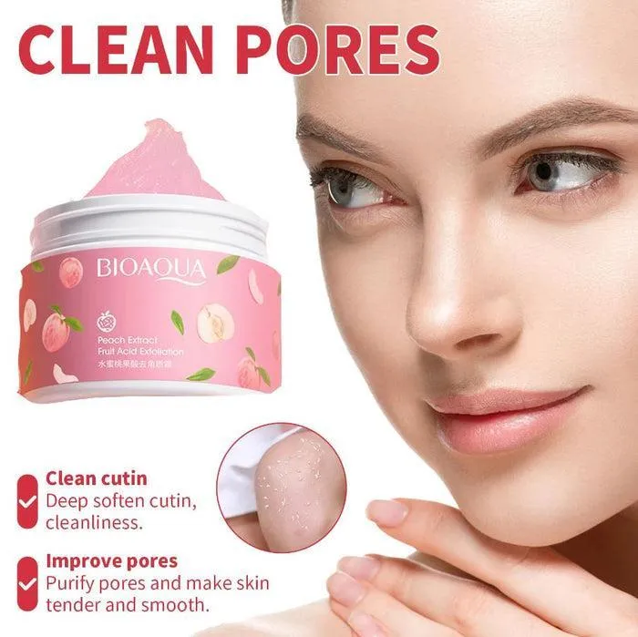 BIOAQUA Peach Extract Fruit Acid Exfoliating Face Gel 140g | Gentle AHA Peeling Gel for Dead Skin Removal, Deep Pore Cleaning & Brightening | Smooth, Glowing & Clean Skin Care Solution for All Skin Types | Regular Use Exfoliator