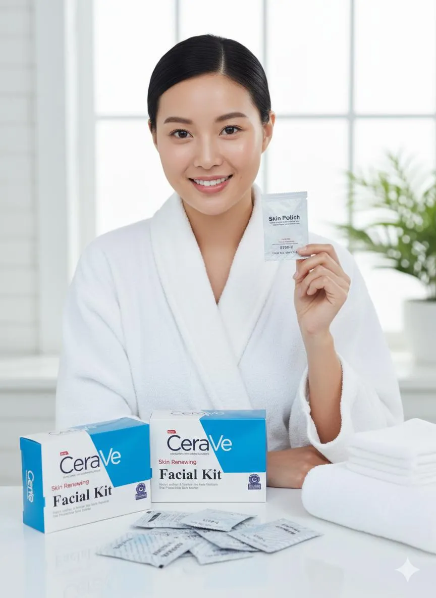 CeraVe Skin Renewing 7-Step Professional Facial Kit with Skin Polish & Cream Bleach for Instant Whitening Glow – Complete Skin Care Treatment for All Skin Types