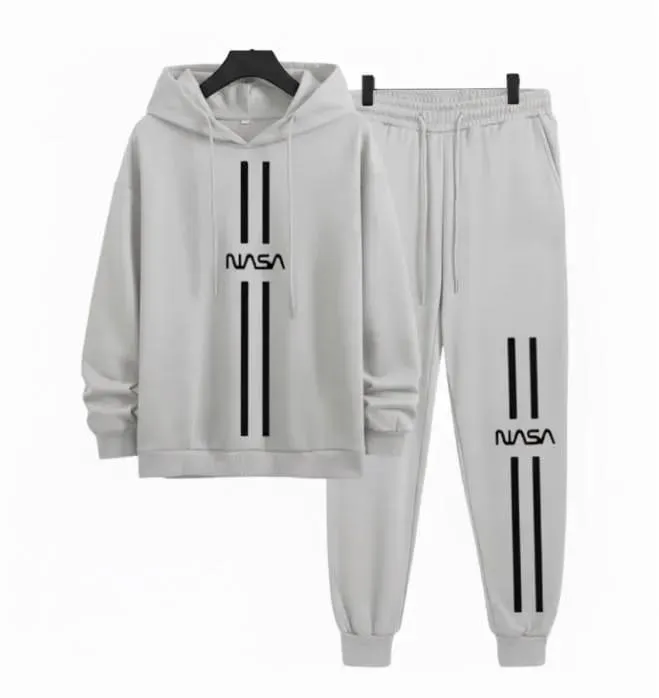 2 Pcs Men's Polyester Printed Hoodie Track Suit