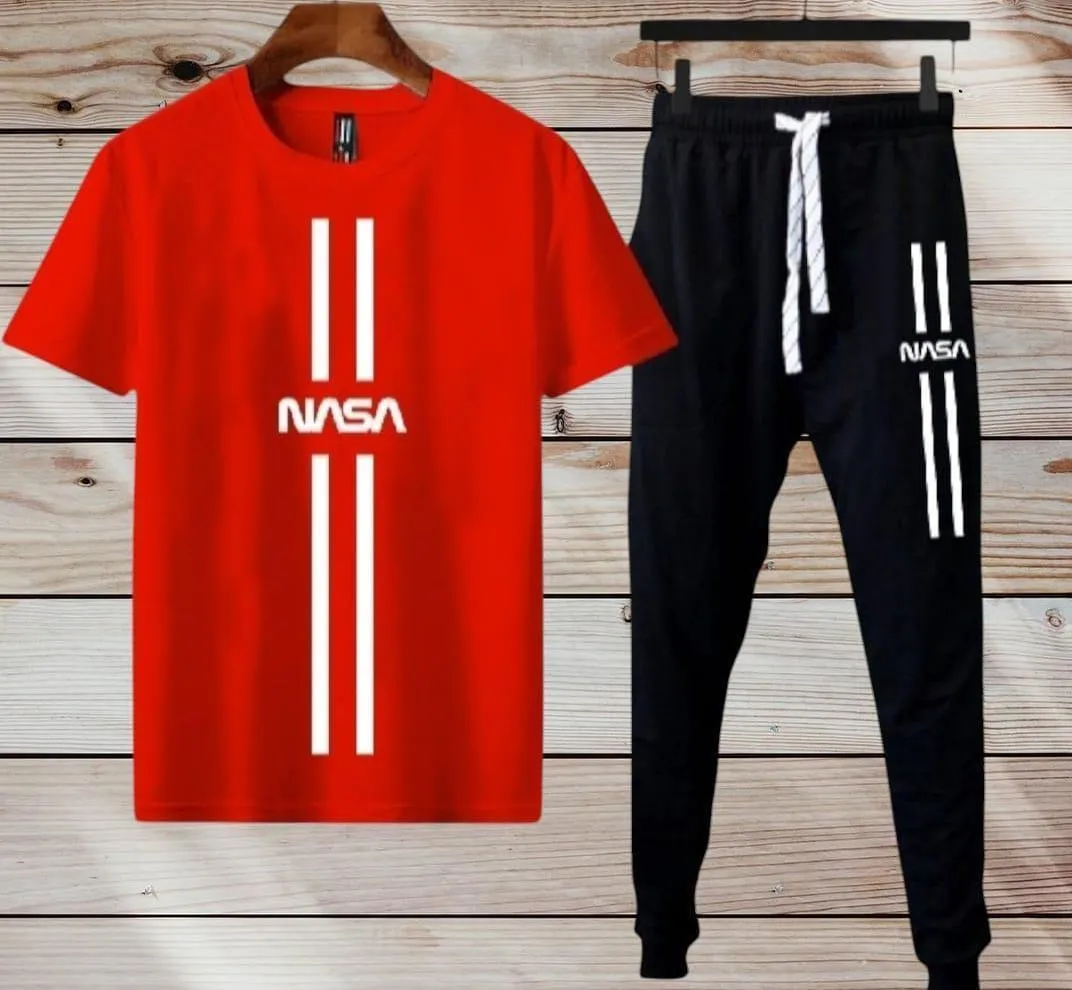 2 Pcs Men's Micro Interlock Printed T-Shirt & Shorts Tracksuit