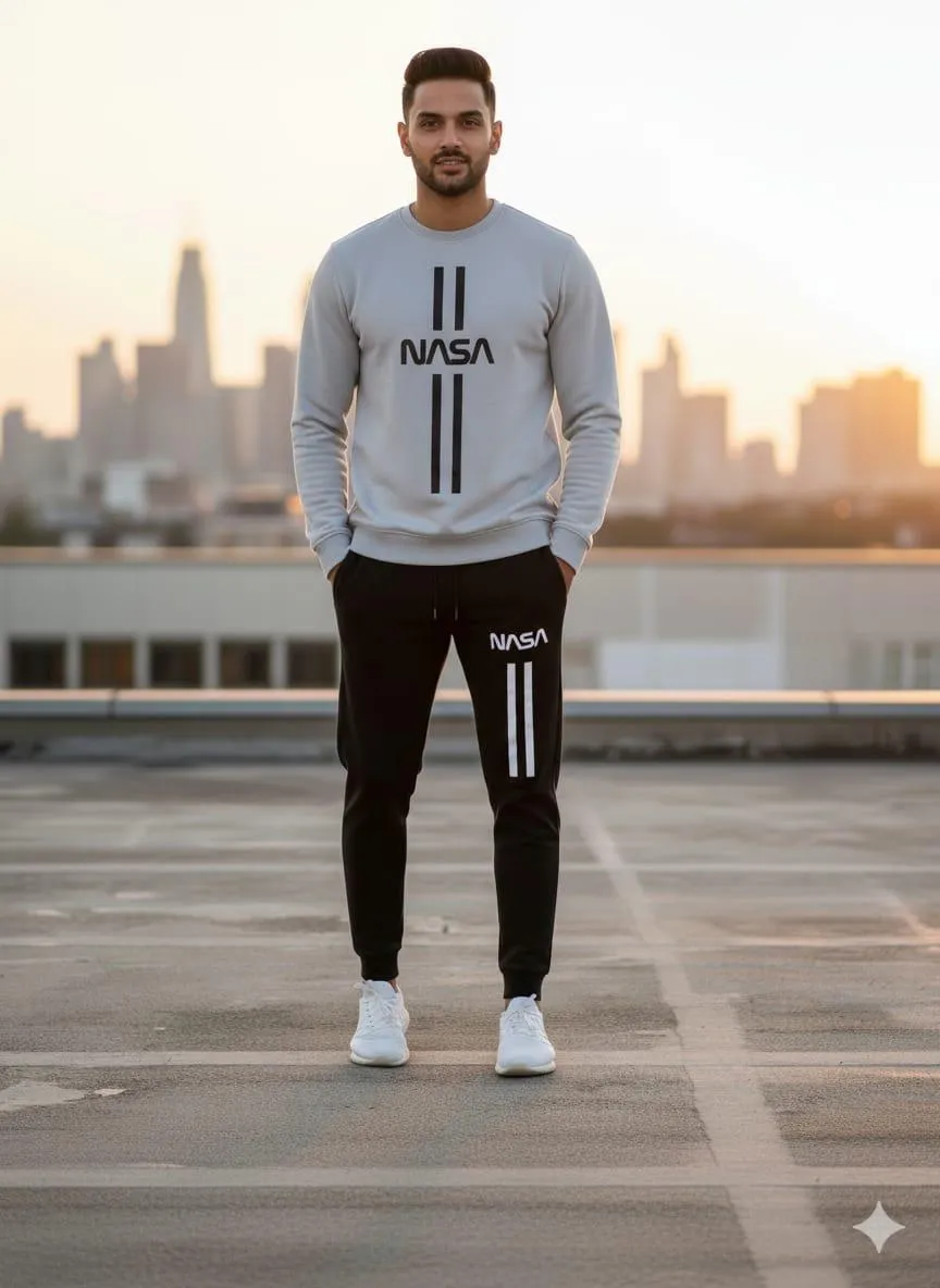 2 Pcs Men's Polyester Printed Sweatshirt Track Suit