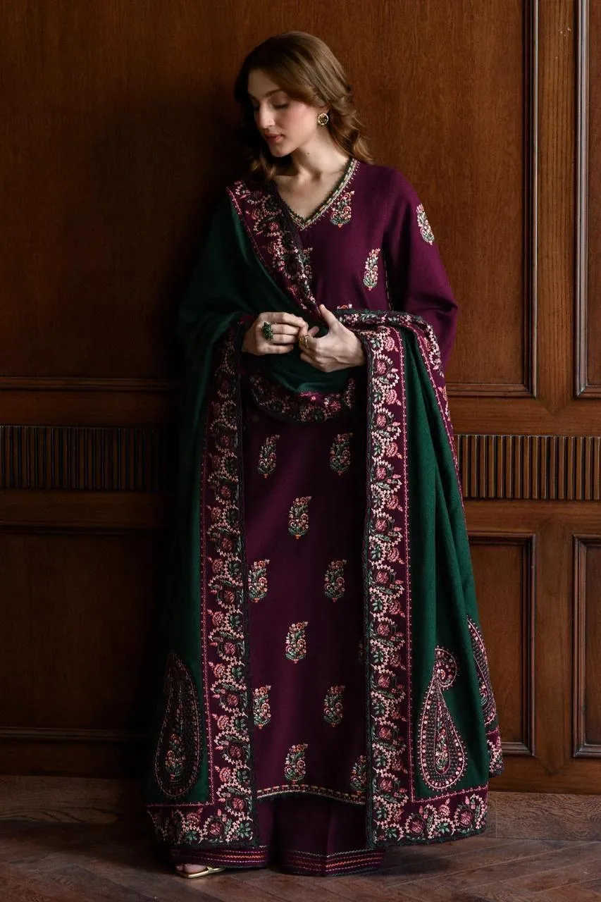 Stunning Purple Embroidered Suit Set - 3 Pcs with Digital Print Dupatta