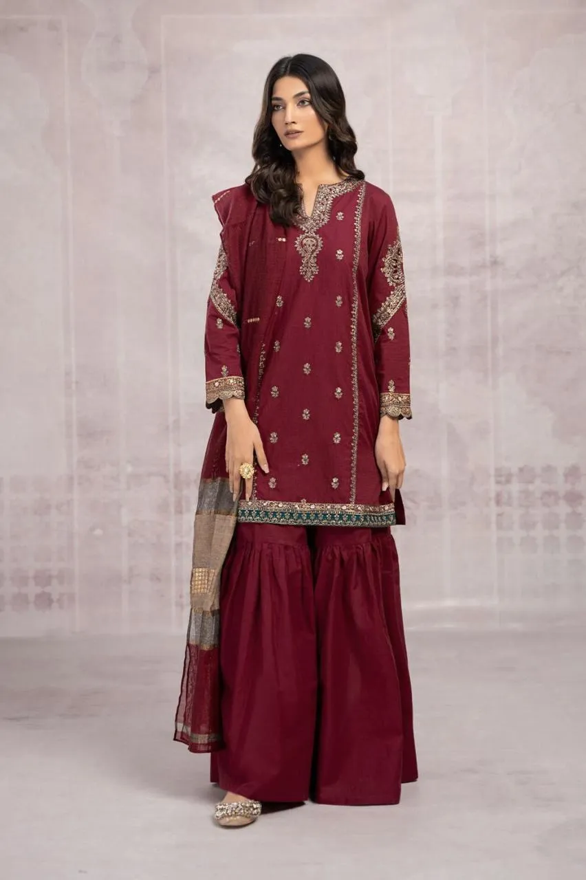3 Pcs Women's Unstitched Embroidered Suit