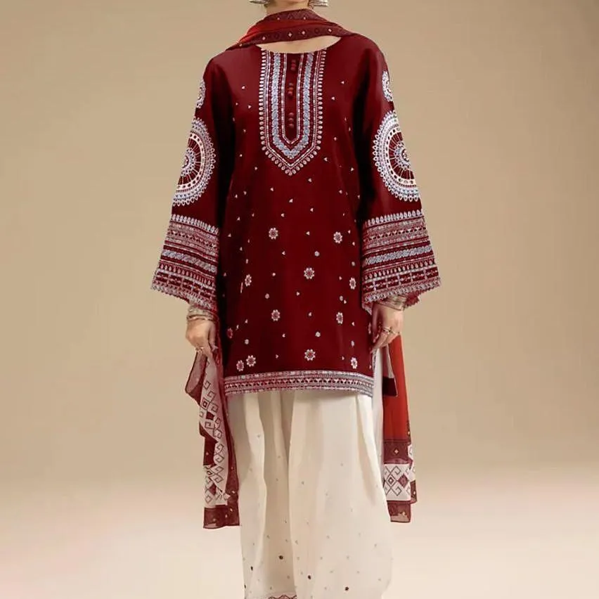 3 Pcs Women's Unstitched Embroidered Suit