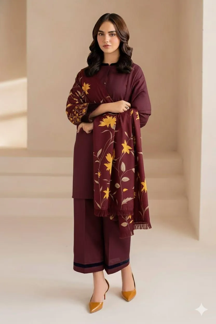 3 Pcs Women's Unstitched Embroidered Suit