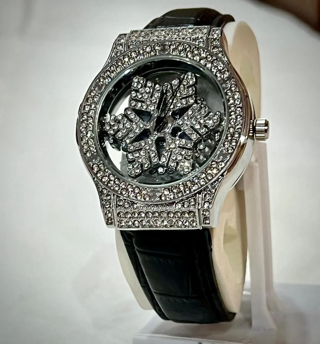 European Trend Viral Snowflake Crystal Watch – Black Version