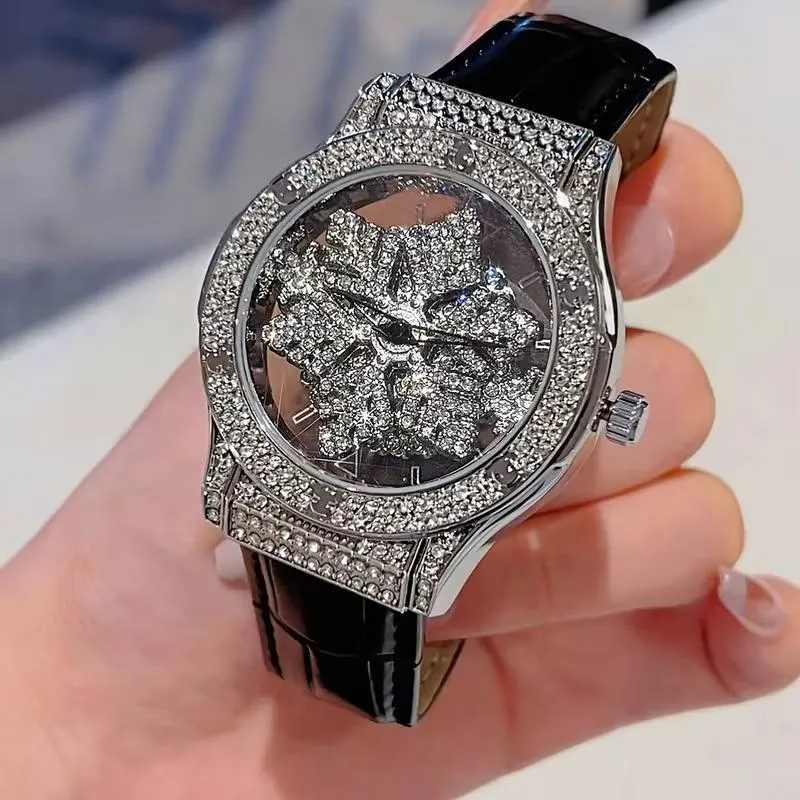 Fully Diamond Crystal Snowflake Watch – White Edition