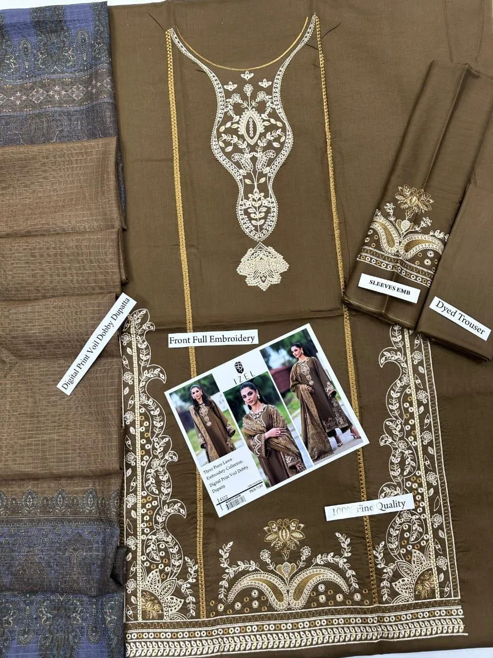 IZEL MOST TRENDING 3 Pcs Unstitched Embroidered Suit