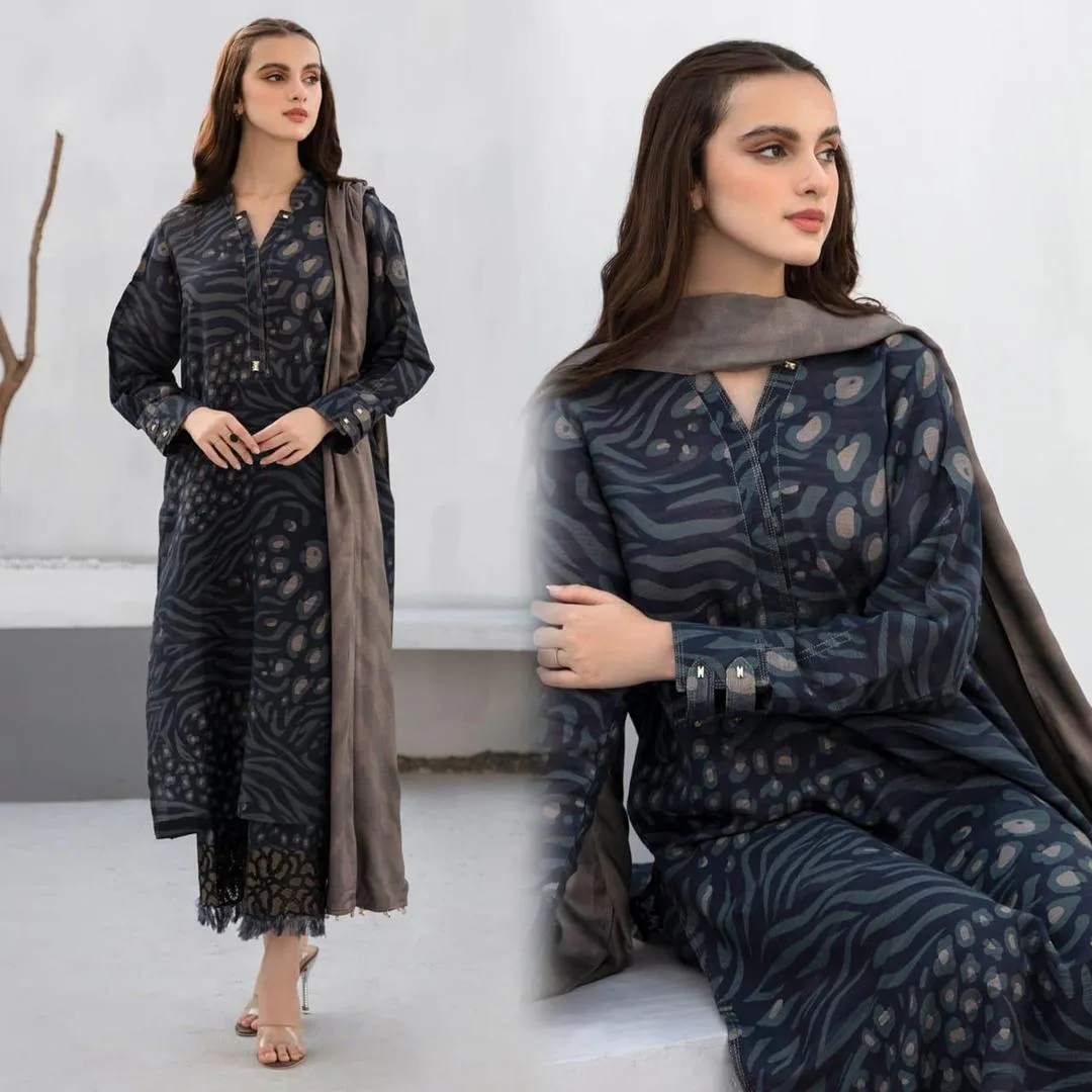 3 Pcs Women's Unstitched Digital Print Suit