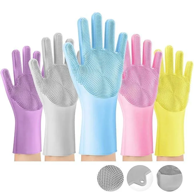 Dish Washing Gloves With Scrubber, Silicone Cleaning Reusable Scrub Gloves For Wash Dish, Kitchen, Bathroom