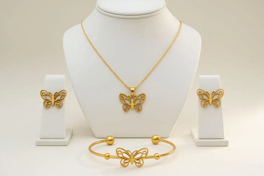Butterfly Design Gold Plated Rhinestone Necklace And Bracelet Set