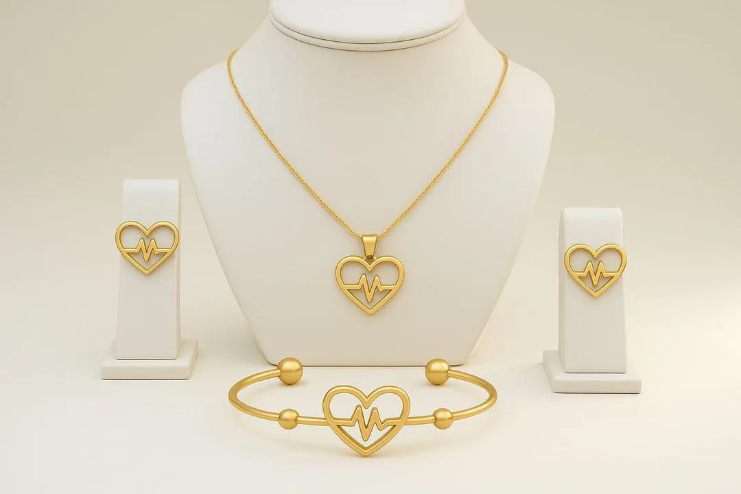 Heartbeat Design Gold Plated Necklace And Bracelet Set