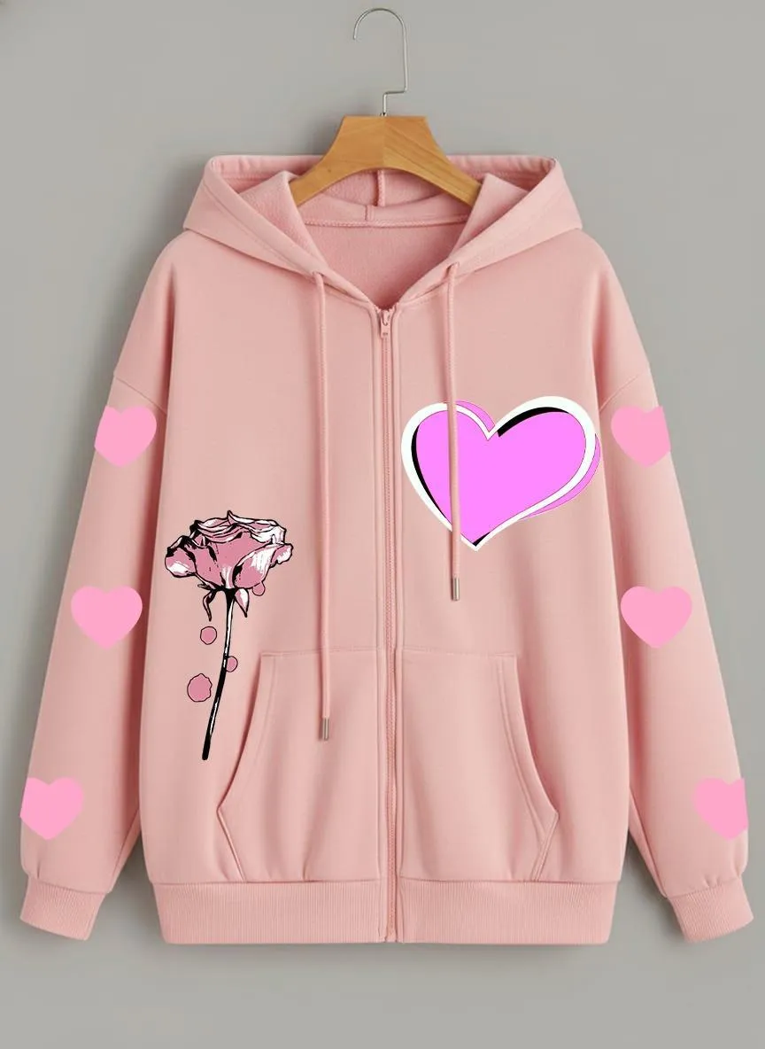 1 Pc Women's Stitched Fleece Plain Zip-Up Hoodie