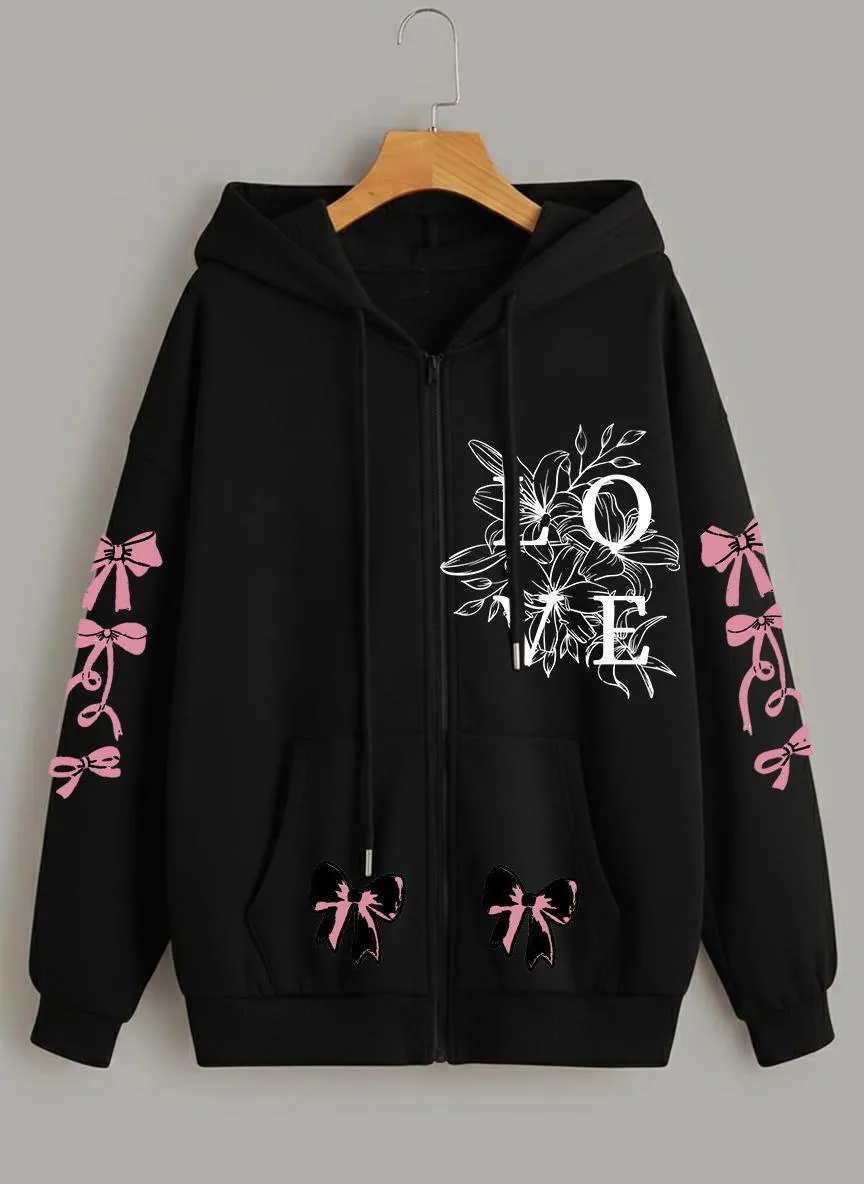 1 Pc Women's Stitched Fleece Plain Zip-Up Hoodie