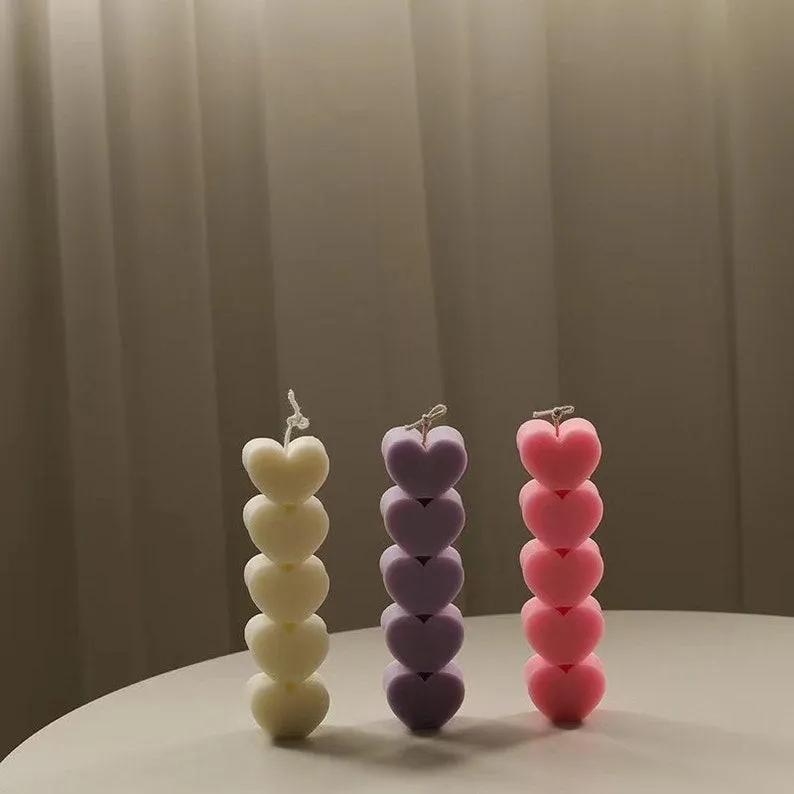 Set of 3 Heart Shaped Pillar Candle - Home decor - Valentine Day's Gift - Small Heart Pillar Candles -