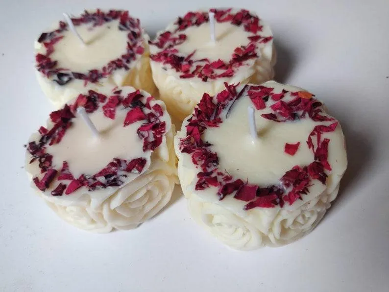 White Rose Scented Round Flowers Candles - Botanical Rose Flowers - Rose Candles - Floral Candle - Rose Petal Candle - Valentine Days Gift Candles