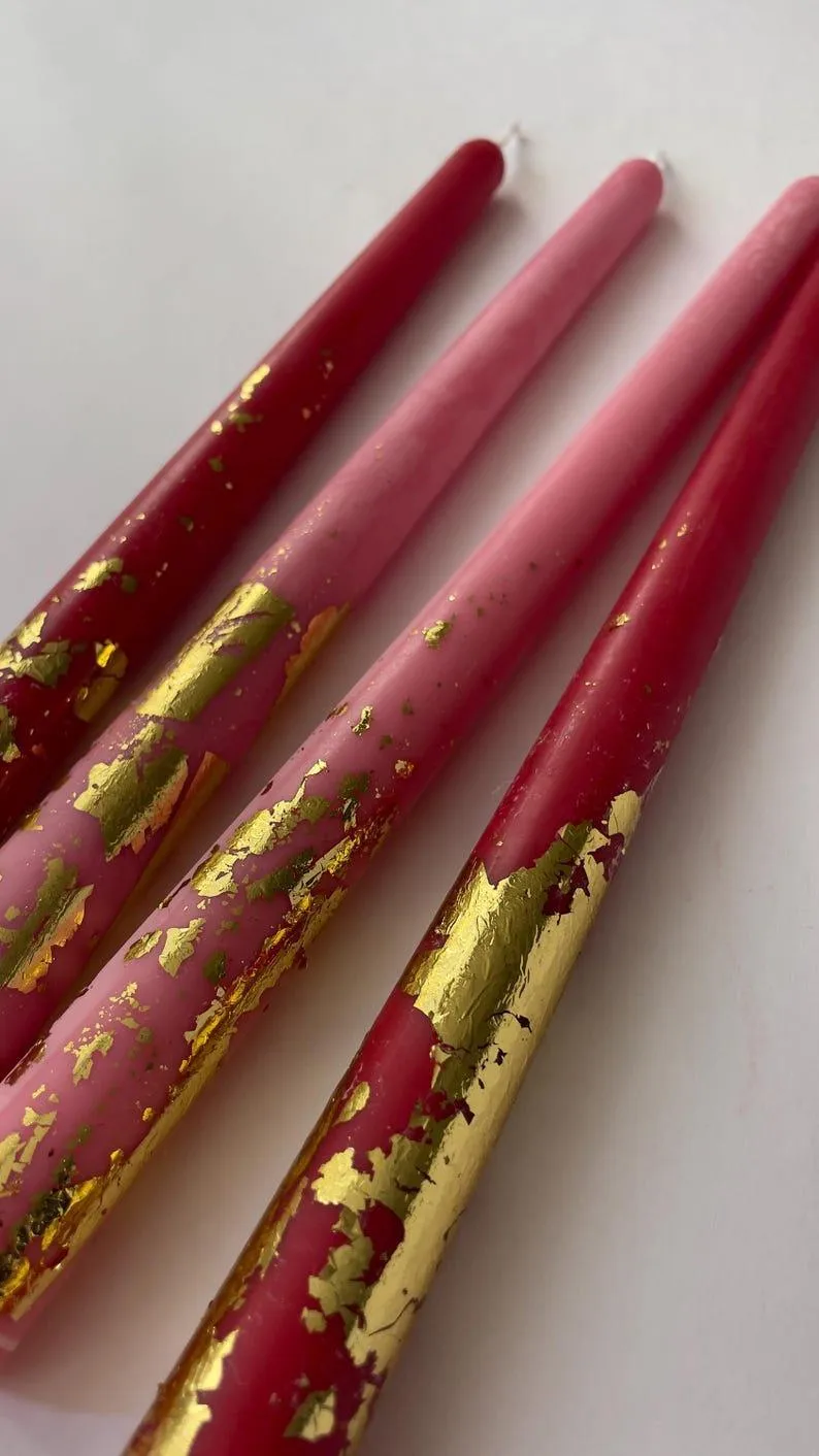 6 Taper Candle Set of Valentines - Gold foil decorative candles - Taper Candles Housewarming Unique & Beautiful Gift