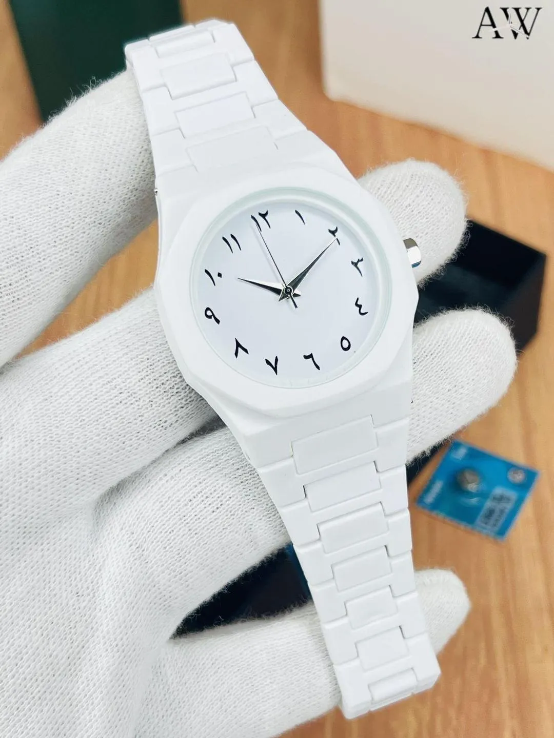 Exclusive White Marble Cracked Watch | Black & White Split Mother of Pearl Dial | Eastern Arabic Numerals Luxury Timepiece
