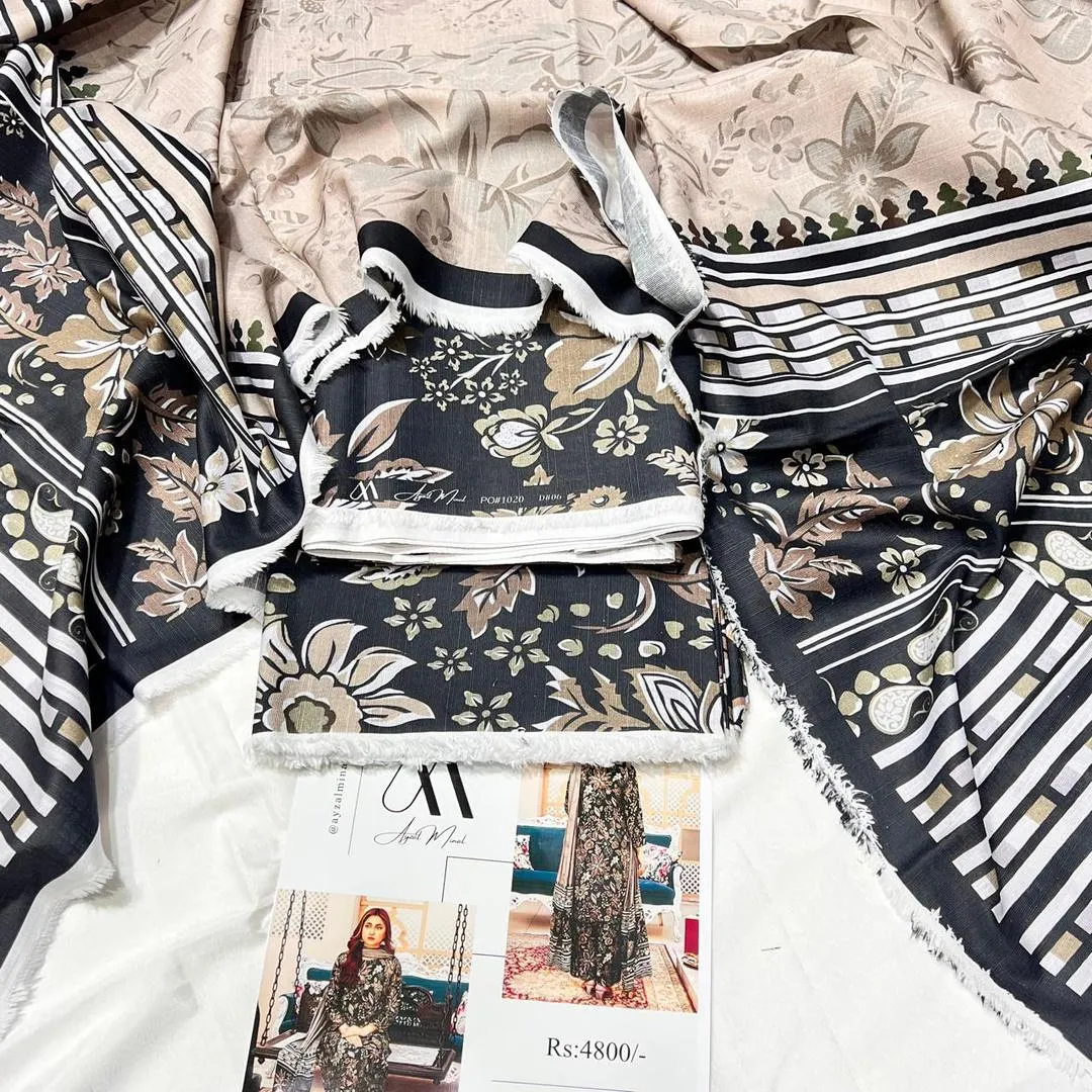 3 Pcs Women's Unstitched Printed Suit