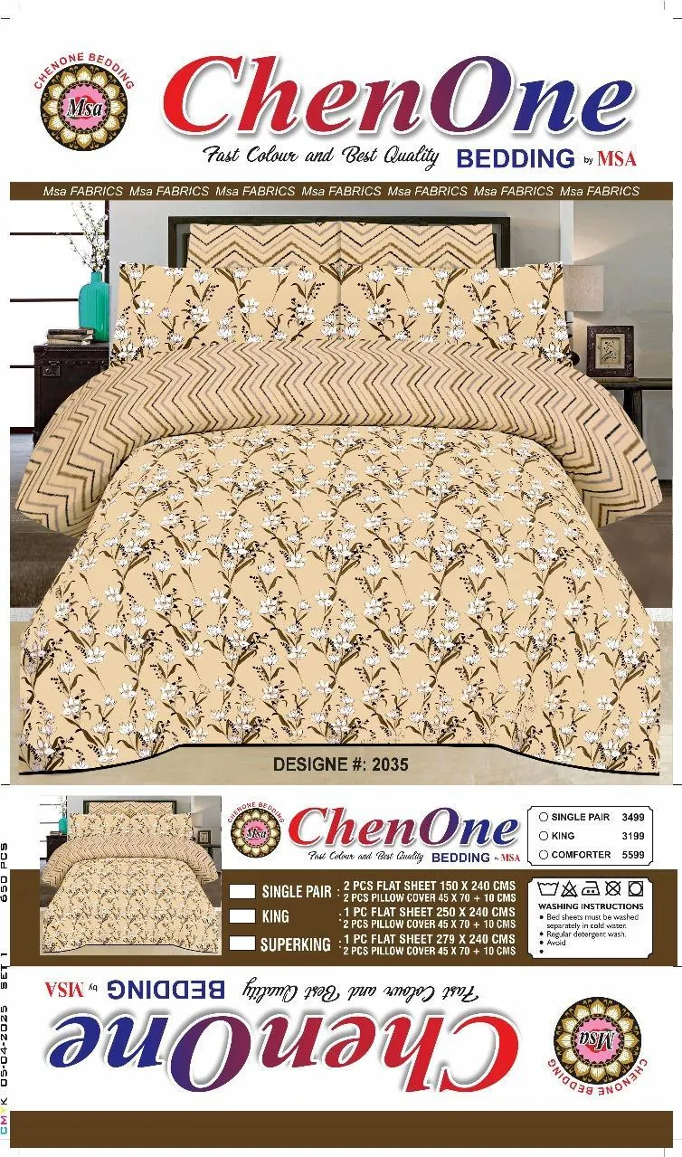 3 Pcs Cotton Printed Double Bedsheet