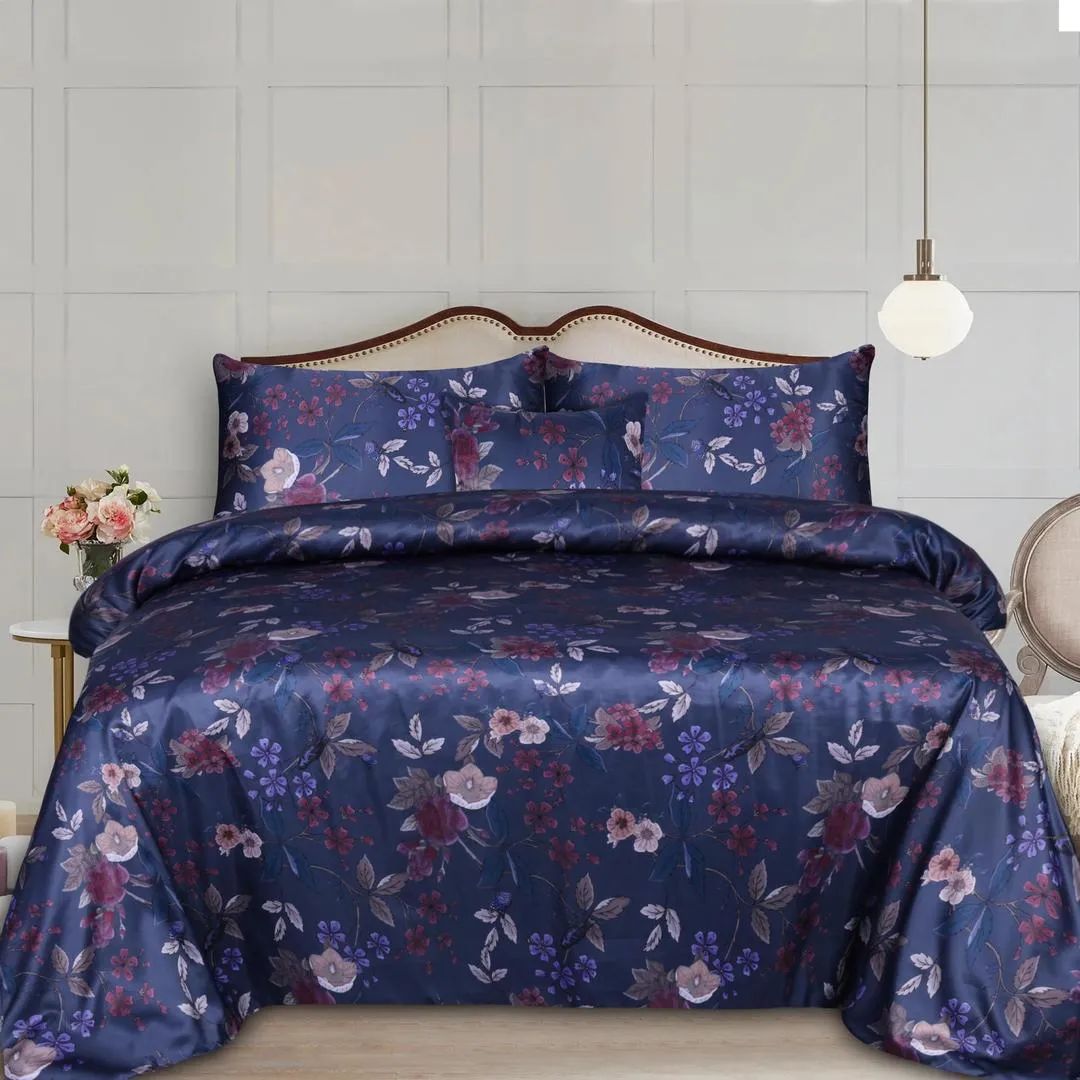 3 Pcs Silk Jacquard Printed Double Bedsheet