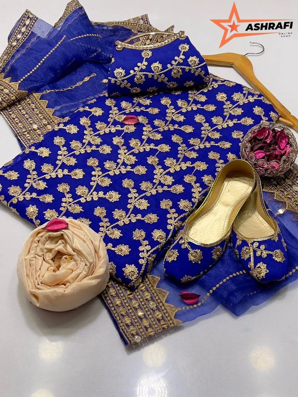 3 Piece Suit for Women's - Unstitched - Crinkle Chiffon Embroidered Shirt, Organza Sequence Work Embroidery Dupatta - Free Khussa & Clutch