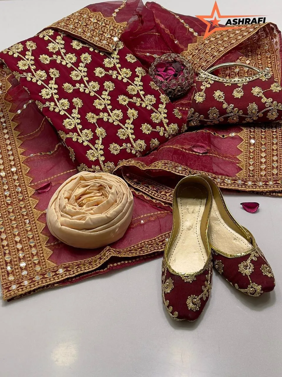 3 Piece Suit for Women's - Unstitched - Crinkle Chiffon Embroidered Shirt, Organza Sequence Work Embroidery Dupatta - Free Khussa & Clutch