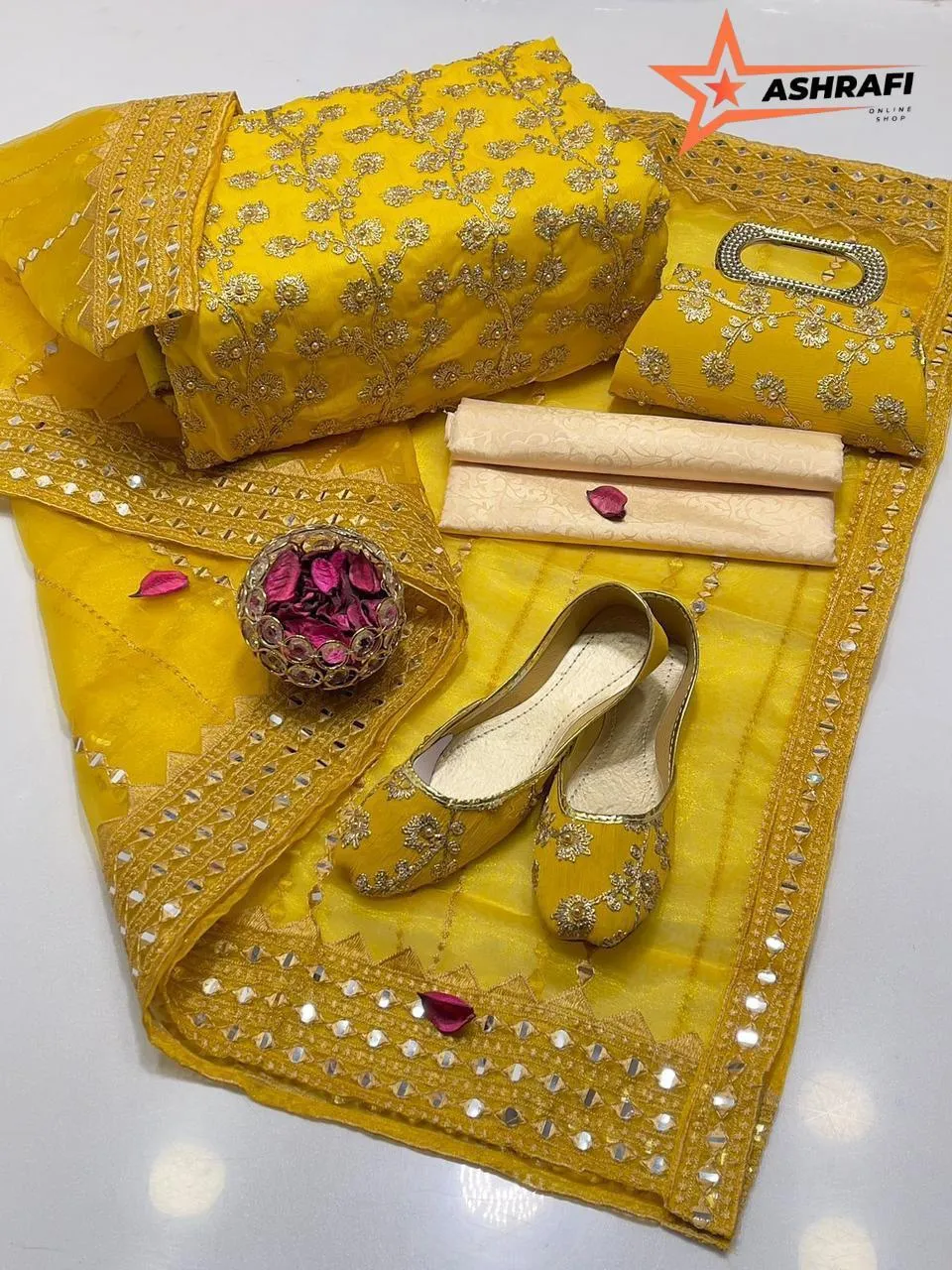 3 Piece Suit for Women's - Unstitched - Crinkle Chiffon Embroidered Shirt, Organza Sequence Work Embroidery Dupatta - Free Khussa & Clutch