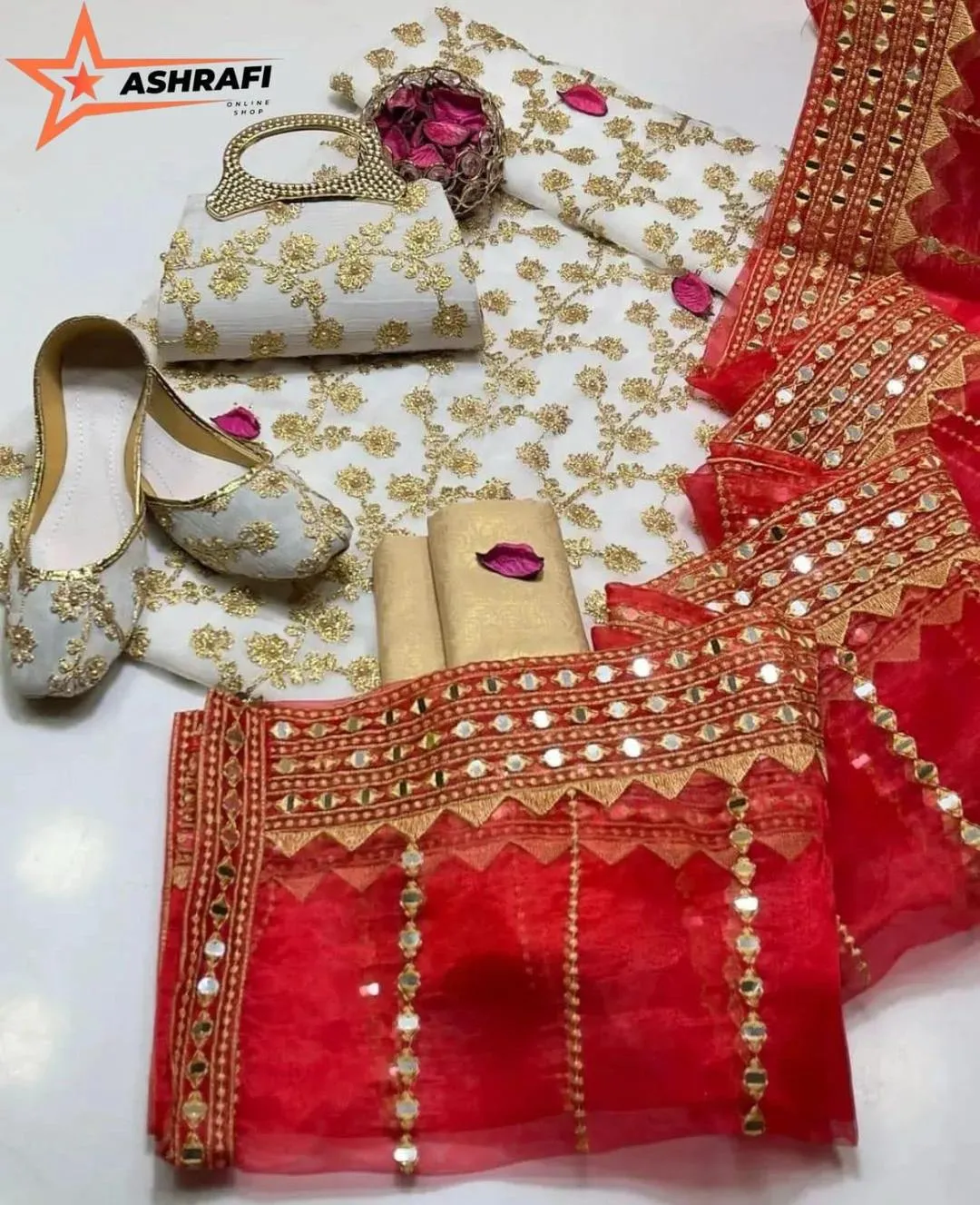 3 Piece Suit for Women's - Unstitched - Crinkle Chiffon Embroidered Shirt, Organza Sequence Work Embroidery Dupatta - Free Khussa & Clutch