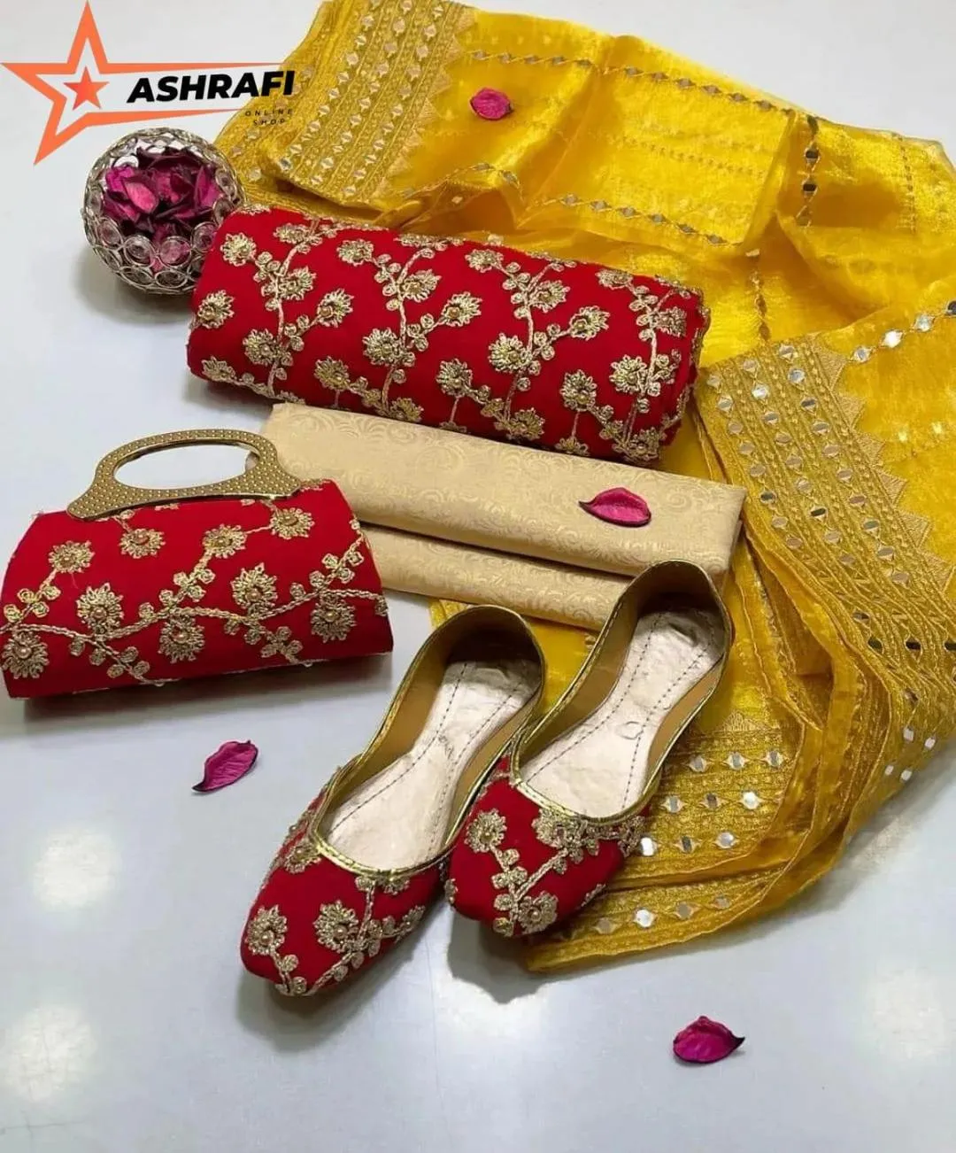 3 Piece Suit for Women's - Unstitched - Crinkle Chiffon Embroidered Shirt, Organza Sequence Work Embroidery Dupatta - Free Khussa & Clutch