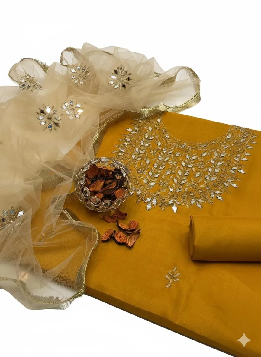 Katan Silk 3pc Suit with Handmade Sheesha & Ratta Work