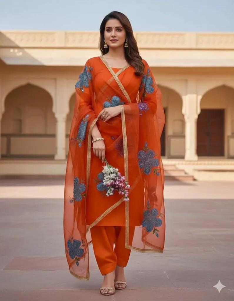 Women's Unstitched Suit - New Collection - Elegant 3 Piece Organza & Pure Kattan Silk Suit with Brush Paint, Nagina Heavy Work Dupatta & Free Mirror Neckline - Customized