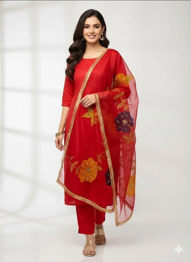 Women's Unstitched Suit 3 Piece | Organza Hand Painted Brush Work & Heavy Nagina Work Dupatta | Kattan Silk Shirt & Trouser | Customized