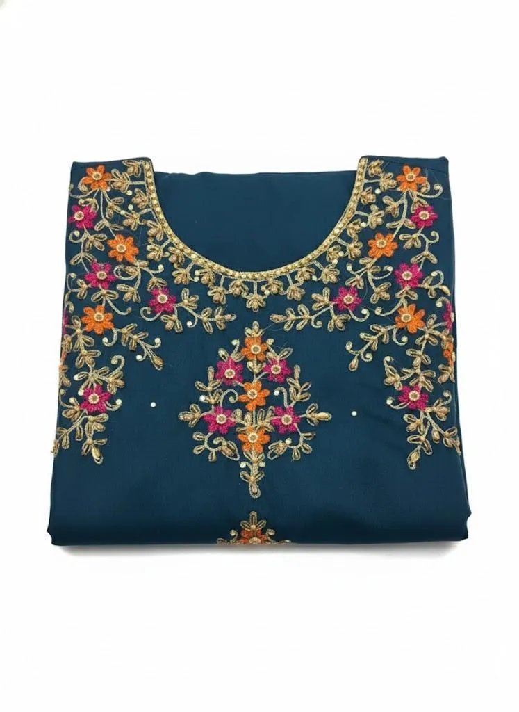 3 Piece Unstitched Dress for Women's Party Wear Organza Embroidered Suit Handmade Aari & Zari Work Kataan Silk Trouser