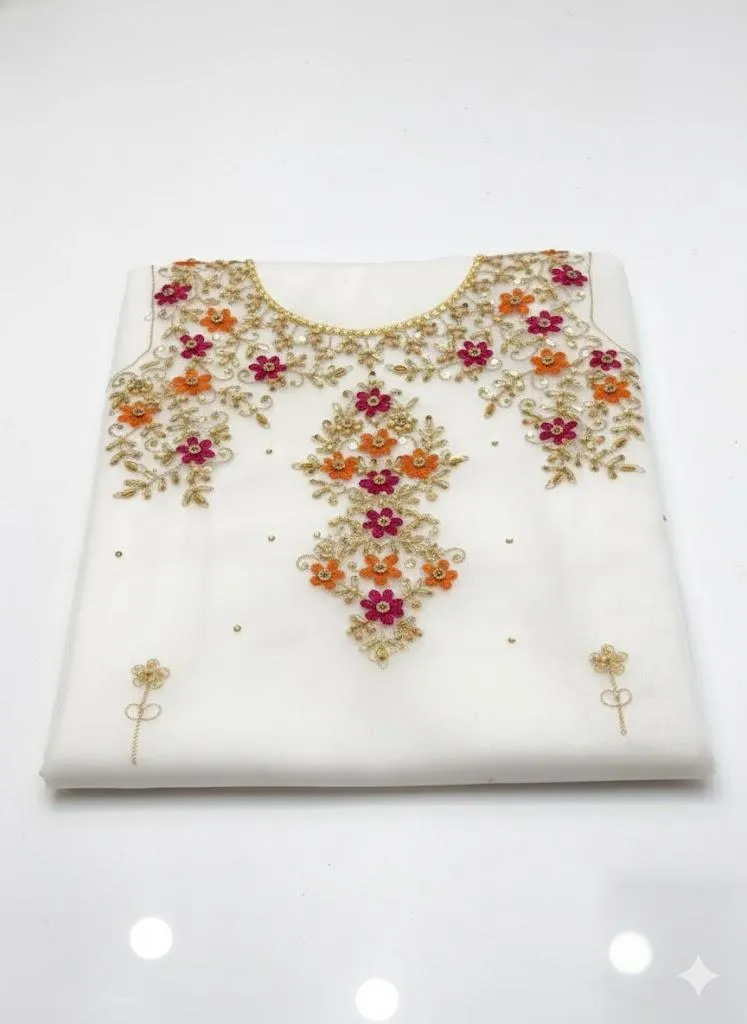 3 Piece Unstitched Dress for Women's | Party Wear | Organza Embroidered Suit | Handmade Aari & Zari Work | Kataan Silk Trouser