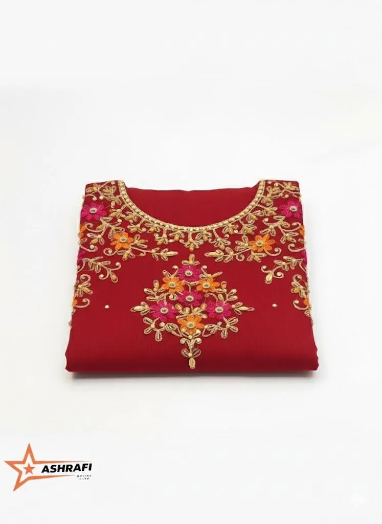 3 Piece Unstitched Dress for Women's | Party Wear | Organza Embroidered Suit | Handmade Aari & Zari Work | Kataan Silk Trouser